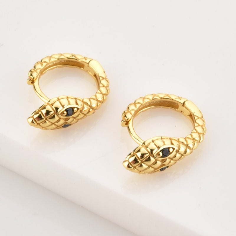 ANDYWEN 925 Sterling Silver Gold Snake Circle Huggies Hoops Women Fashion Luxury Jewelry 2020 Rock Punk Crystal Loops Piercing