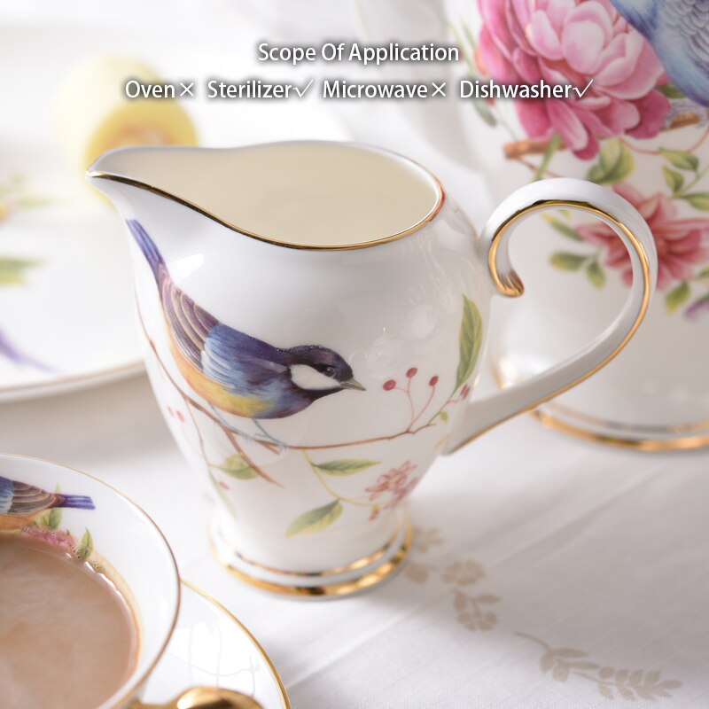 Pastoral Bird Bone China Coffee Set Europe Porcelain Tea Set Ceramic Mug Pot Sugar Bowl Creamer Teapot Coffee Cup Coffeeware