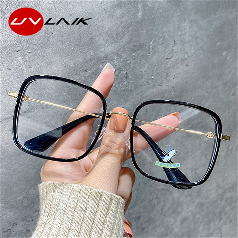 UVLAIK Transparent Computer Glasses Frame Women Men Anti Blue Light Round Eyewear Blocking Glasses Optical Spectacle Eyeglass