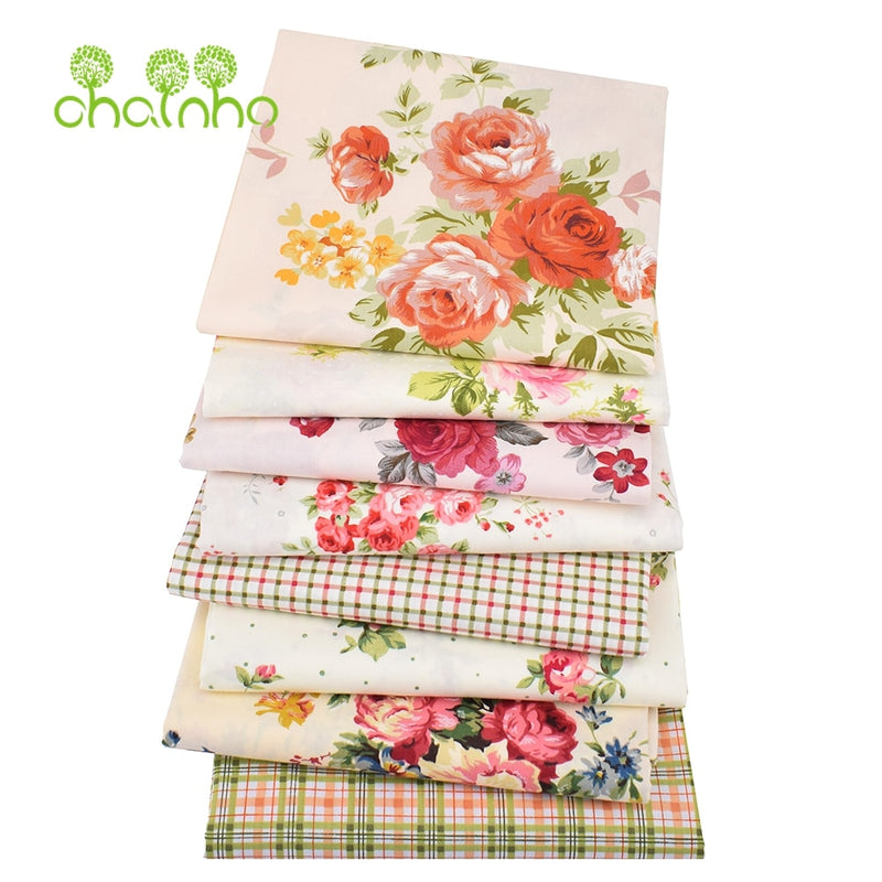 Chainho, 8pcs/Lot, Rose Printed Twill Cotton Fabric,Patchwork Cloth For DIY Quilting Sewing Baby&amp;Children Sheets Dress Material