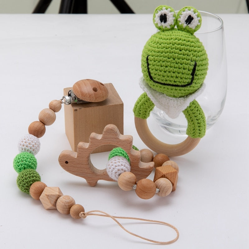 3pcs/lot Baby Rattle Animal Crochet Wooden Ring Toys Baby Teethers For Baby Products DIY Crafts Teething Rattle Amigurumi Toys