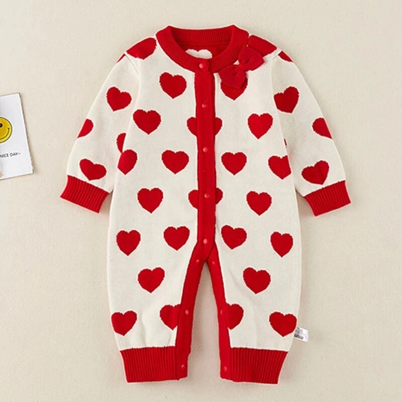 Autumn Winter Kids Boy Girl Long Sleeve Knit Rompers Clothes Newborn Infant Baby Boys Girls Loving Heart Rompers Clothing