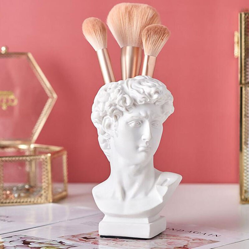 Resin Vase Home Decoration Flower Pot Makeup Brush Holder Sculpture Cosmetic Storage Box Pen Holder Statue Art Decoration