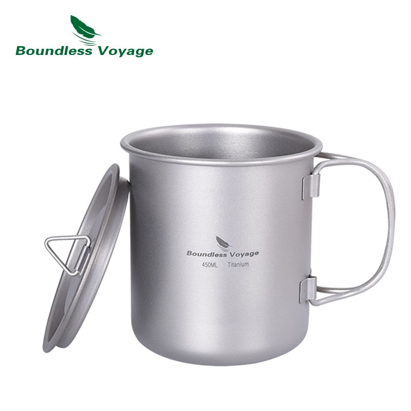 Boundless Voyage Titanium Mug Camping Cup Supplies Outdoor Pot with Lid Lightweight Cookware Travel Tea Coffee Tableware