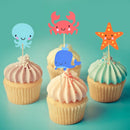 24pcs Ocean Animal Cupcake Toppers Under the Sea Party Cake Flags Boy Baby Shower Mermaid Theme Birthday Party Cake Decorations