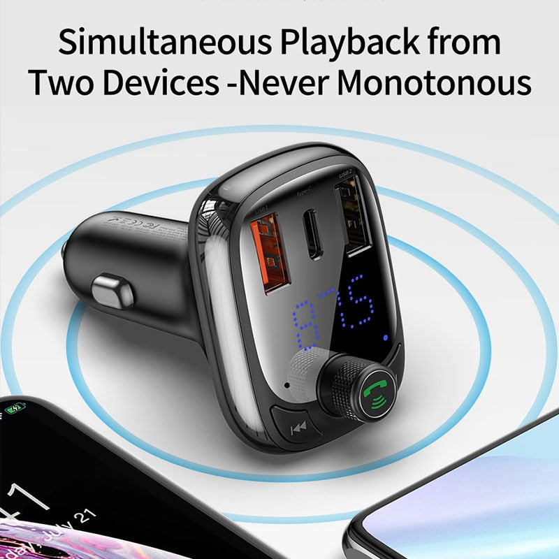 Baseus FM Transmitter Bluetooth 5.0 Handsfree Car Kit Audio MP3 Player With PPS QC3.0 QC4.0 5A Fast Charger Auto FM Modulator