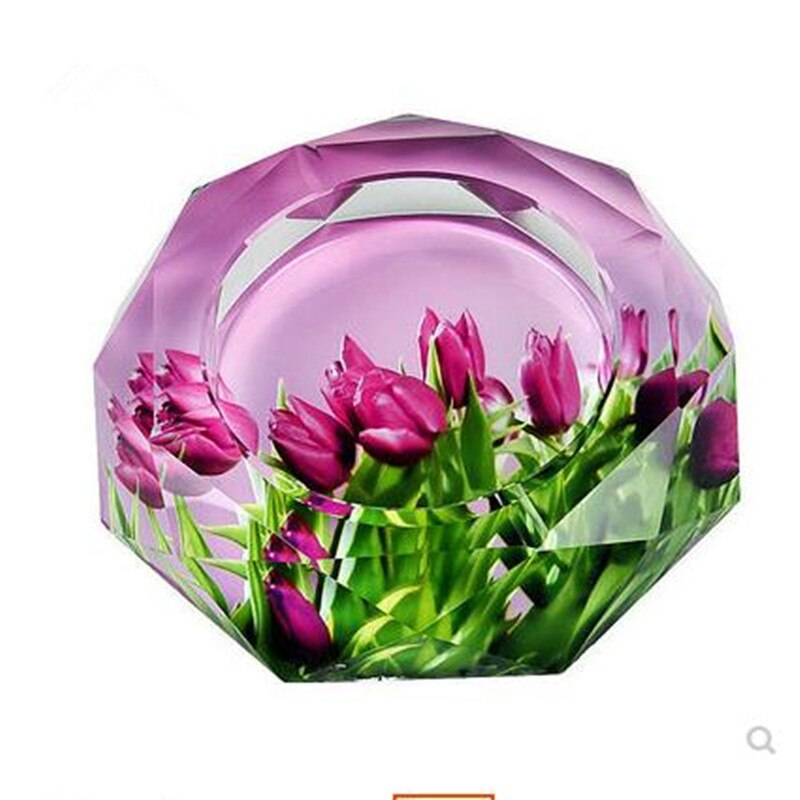 European-style crystal ashtray, home office, restaurant and bar desktop decorations, crystal crafts, 10 cm in diameter