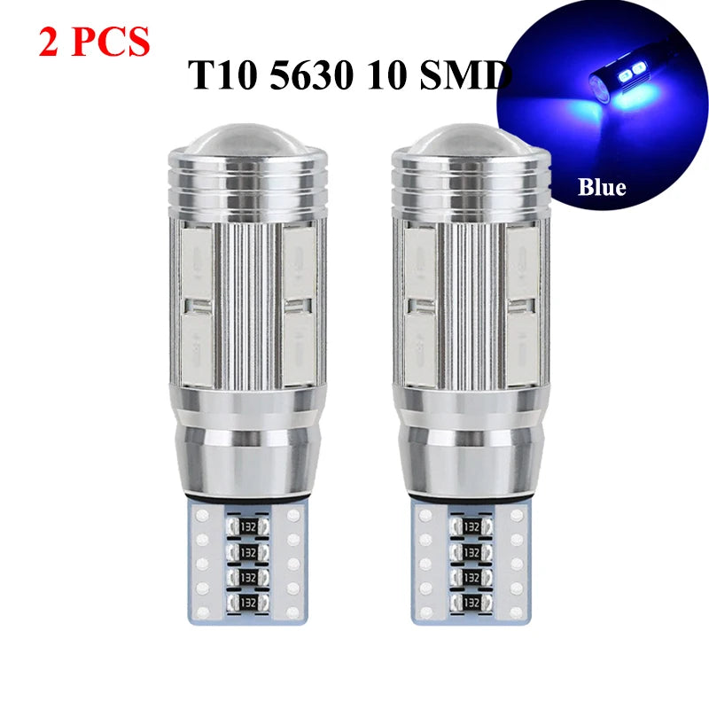 2 PCS T10 W5W 194 LED Bulbs For Car LED Signal Light Canbus Error Free 12V 10SMD 6500K White Wedge Side Trunk License Plate Lamp