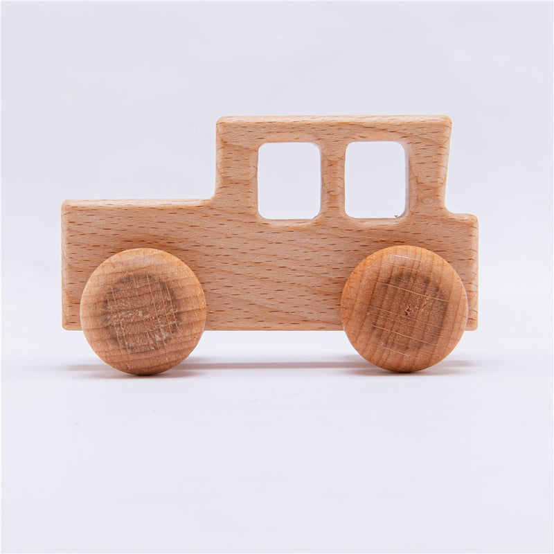 4Pcs Custom Wooden Toys Montessori Educational Beech Wood Car Children Cartoon Car Toy Baby Wood Gift For 2-6 Years Old Kids