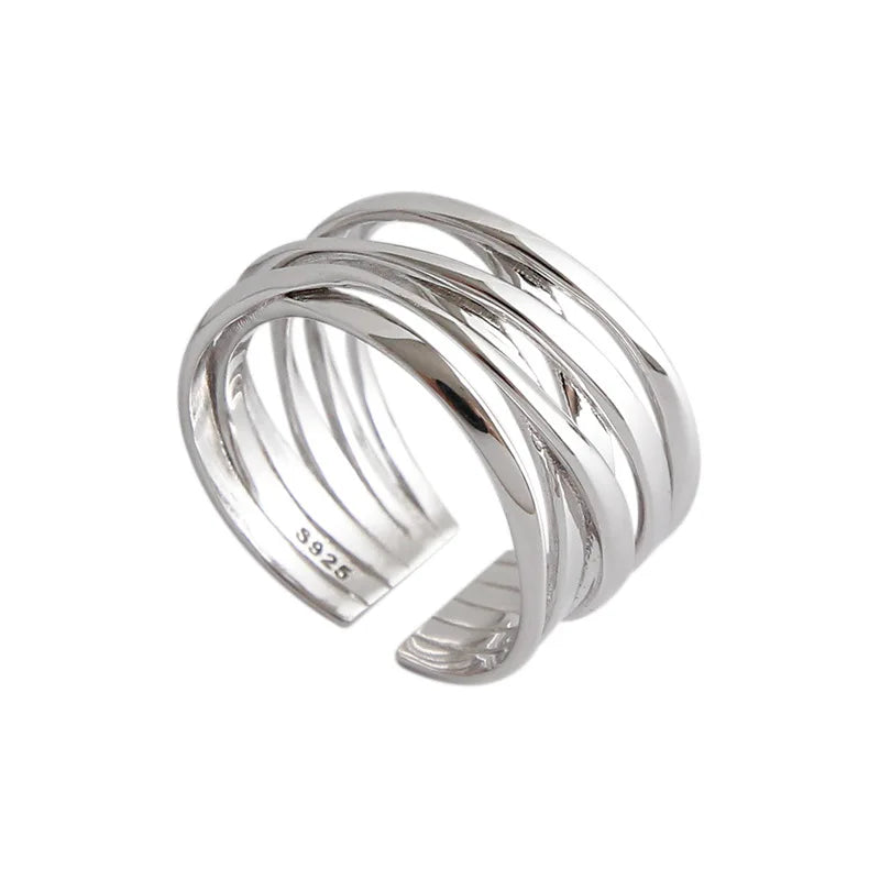 XIYANIKE Silver Color  Rings Creative Multilayer Winding Line Geometric Handmade for Women Couple Size 17.2mm Adjustable
