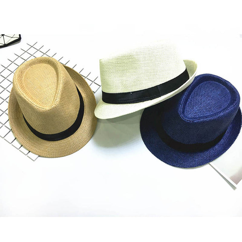 Children Sunhat Kids Summer Beach Straw Hat Jazz Panama Trilby Fedora Hats British Cap Breathable Baby Hats Girls Boys Sunvisor