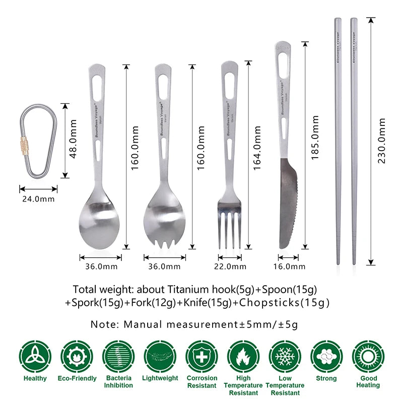 Boundless Voyage Titanium Tableware Travel Flatware Titanium Knife Fork Spoon Chopsticks Straw Outdoor Camping Picnic Cutlery