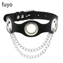 Punk Black Bell Lock PU Leather Necklaces for Women Cosplay Rock Geometry Rivet Collar Choker Necklaces Festival Jewelry