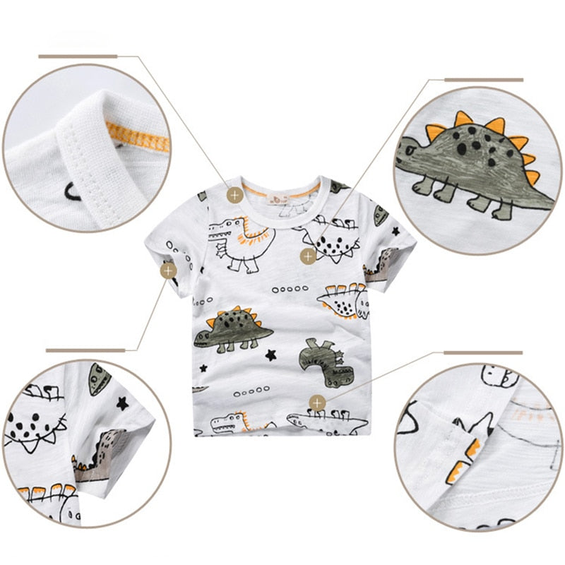 BINIDUCKLING 2021 Summer Toddler Boys Clothes Set Cartoon Dinosaur Printed Cotton T-Shirt Shorts Child Outfits Kids Clothing