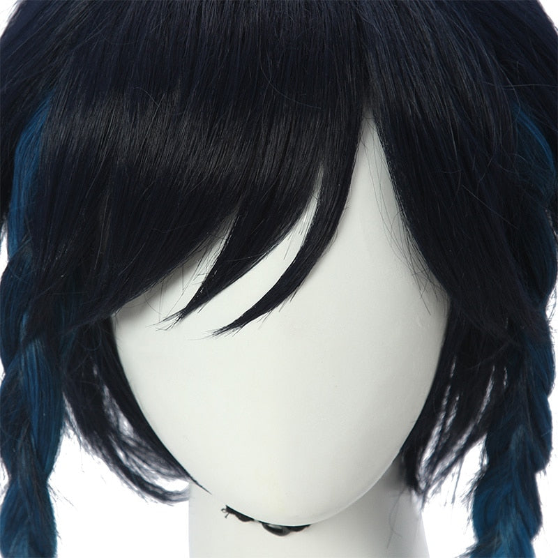 L-email wig Synthetic Hair Genshin Impact Venti Cosplay Wig Venti Ombre Blue With Braids Ponytails Bangs Heat Resistant Wigs