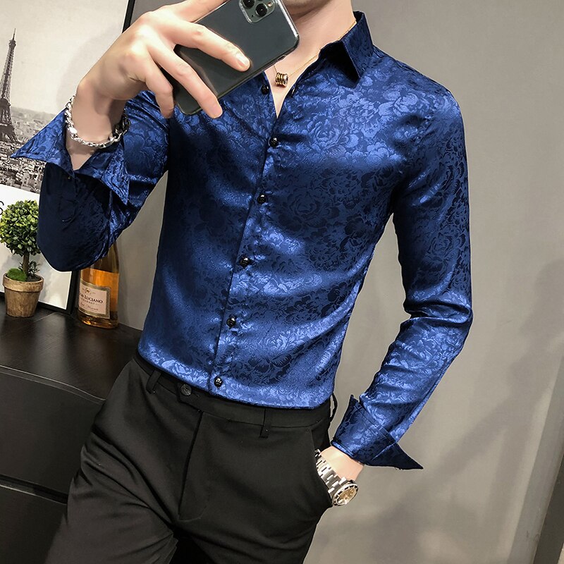 British Style Digital Print Business Gentlemen Shirt Men Clothing 2023 Long Sleeve Formal Wear Casual Prom Tuxedo Dress 3XL-M