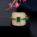 CWWZircons Monaco Luxury 585 Gold Color Green CZ Promise Ring for Women Wedding Engagement Dubai Punk Bridal Finger Rings R148