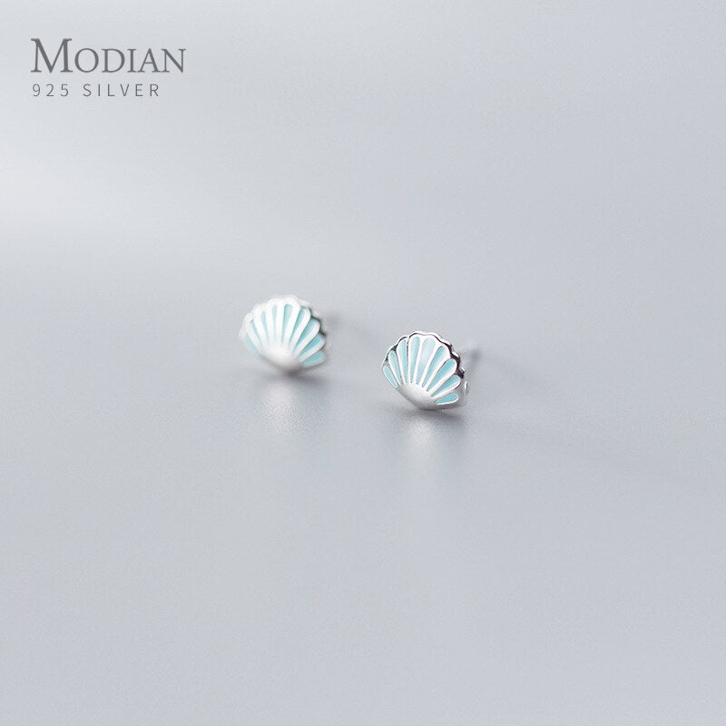 MODIAN Blue Enamel Lovely Tiny Shell Stud Earring for Women Fashion 925 Sterling Silver Animal Ear Pin Fine Jewelry Accessoriees