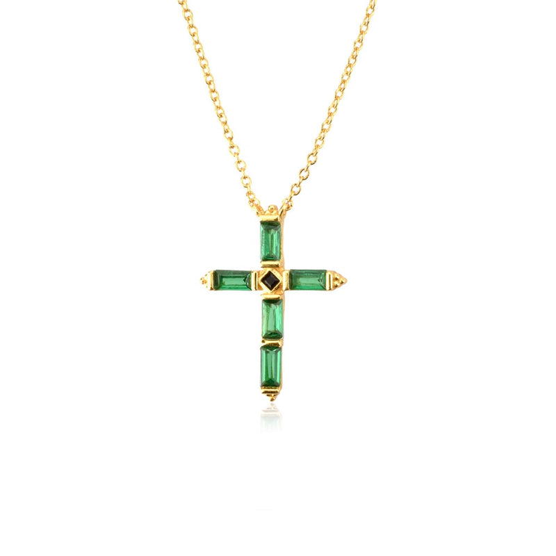 ANDYWEN 925 Sterling Silver Colorful Cross Pendant Necklace Long Chain Fine Jewelry Collar Corto Doris Verde Rosa Rock Punk Oro