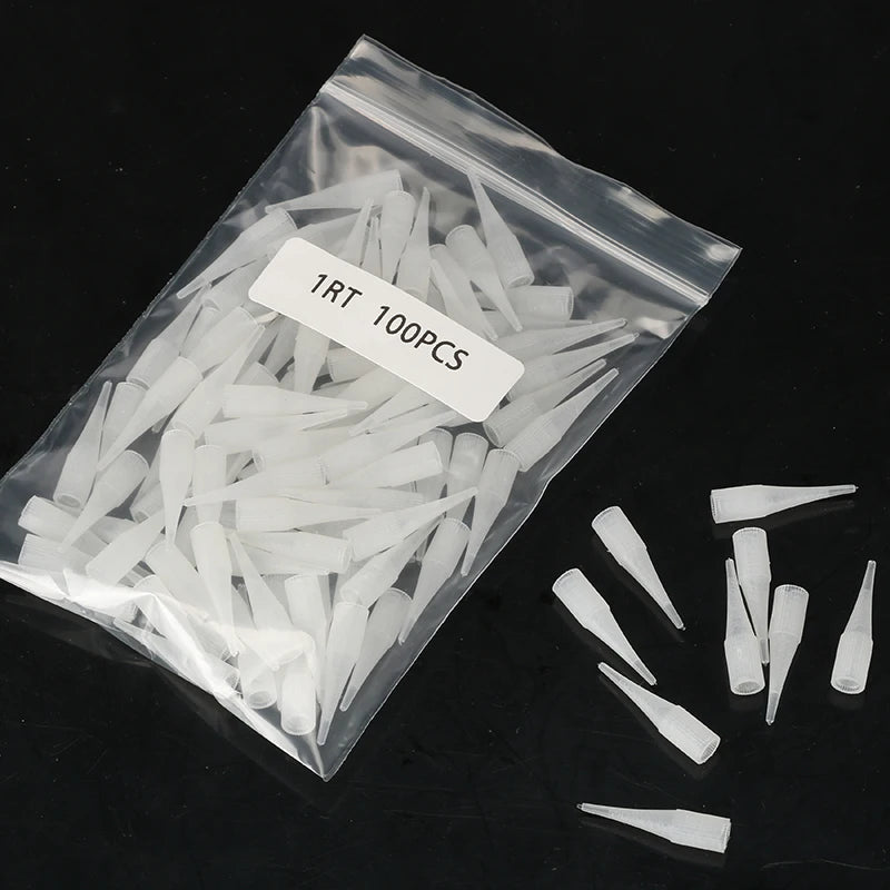 100Pcs 1RT Needle Caps  Eyebrow Tattoo Needle Tips For Permanent Makeup Plastic Tattoo Caps Matched For 1R Needles