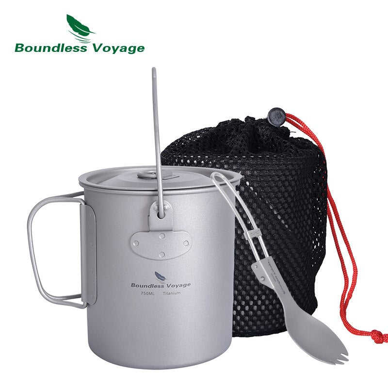 Boundless Voyage Titanium Mug Camping Cup Supplies Outdoor Pot with Lid Lightweight Cookware Travel Tea Coffee Tableware