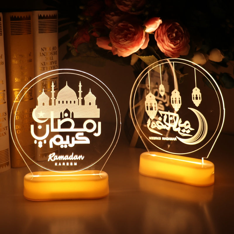 Round Moon light Eid Mubarak Decor Islam Ramadan Decoration Eid Gifts Islamic Muslim Party Decor Ramadan Eid Adha Decor for Home