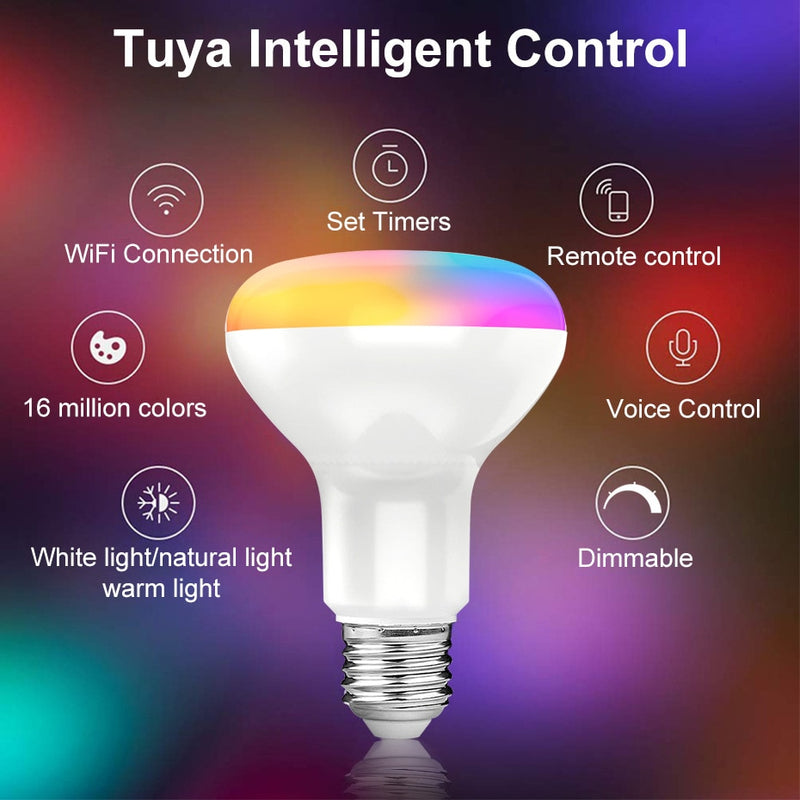 Tuya Smart LED Bulb E27 15W WiFi Light Dimmable RGB + Warm + White Work with Alexa Google Home Smart Life APP Voice Control