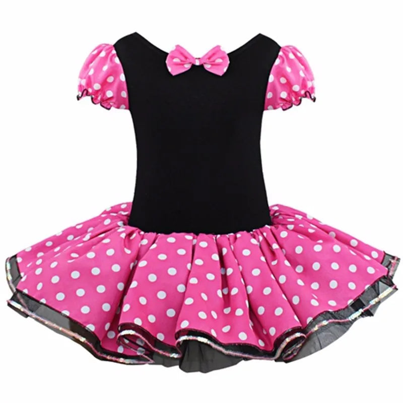 Disney New Girl Minnie Dot Bubble Sleeve Tutu Dress Halloween Christmas Sweet and Cute Ballet Dress with Hair Hoops