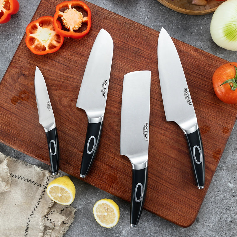 Chef Knife 8 Inch Japanese Kitchen Knives Set German 1.4116 Carbon Steel Santoku Cleaver Sharp Vegetable Knife Black ABS Handle