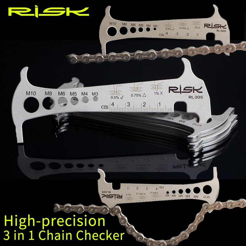 RISK Bicycle Chain Checker 3 in 1 Stainless Steel Bike Chain Hook / Loss Indicator / Bolt Measurement Ruler Cycling Parts