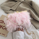 White Feather Handbag Women&