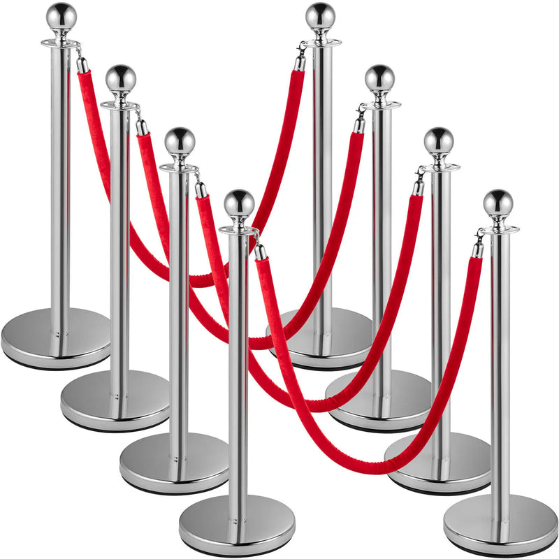 SucceBuy 35.4 Inch Gold/Silver Crowd Control Stanchion Posts Queue Red/Black Velvet Rope Line Barrier w/ Stable Base for Stadium