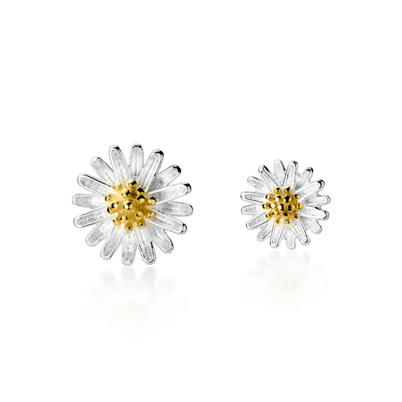 MloveAcc Real 925 Sterling Silver Daisy Sun Flower Earrings Stud for Women Girls Gift Hot Fashion Sterling-silver-jewelry