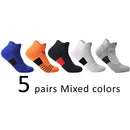 5 Pairs Ankle Sport Socks Cotton Towel Bottom Damping Striped Sweat-Absorbing Badminton Tennis Bike Run Travel Fitness Socks