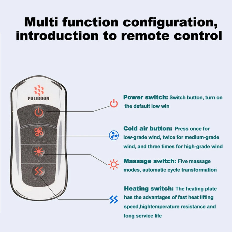 3 Functions 12V Van Car Heater Seat Cover with Waist Vibrating Massage & Cool Wind Heated Warm 4Seasons Interior Accessories x1