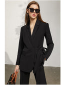Amii-abrigo minimalista de manga larga para mujer, pantalones de traje informales con solapa sólida y cinturón, novedad de primavera, 12140246
