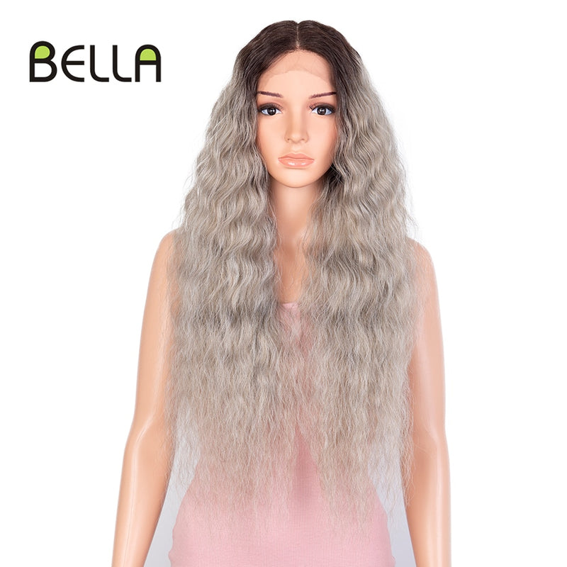 BELLA Lace Wigs Synthetic Deep Wave Curly Synthetic Lace Front Wig Blonde Wig Pink 30 Inch Hair Wigs For Black Women Cosplay