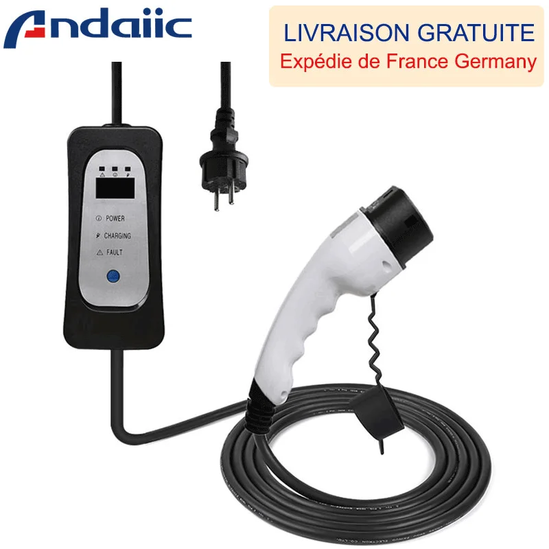 EV Charger Type 1 Type 2 Mode 2 Level 2 EVSE for Electric Car Current Adjustable 5 Meters 10 Meters