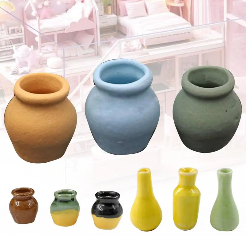 1/2/3Pcs Mini Porcelain Vases Model Miniatures Figurines Ceramic Flower Pots Vases Figurines Miniatures for 1/12 Dollhouse