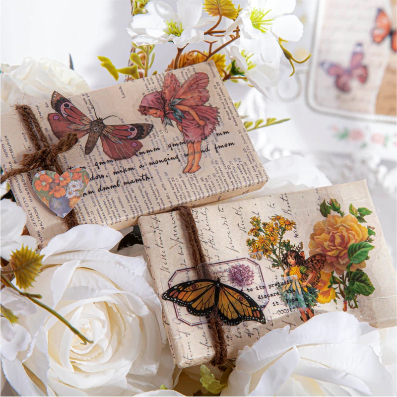 Yoofun 45pcs/box Fairy butterflies Waterproof PET Stickers Vintage Flower Elfin Decorative Label for Scrapbooking Journal DIY