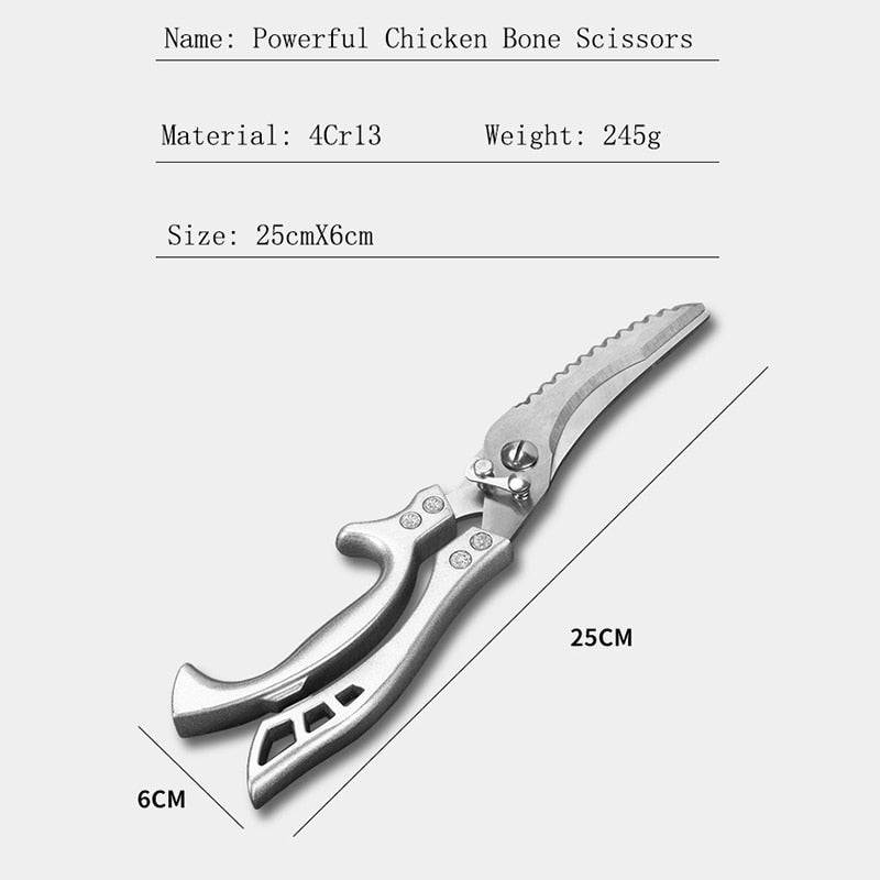 Powerful Chicken Bone Scissors Chicken Duck Fish Cutter Shears 4Cr13 Stainless Steel Scissors Scale Clean Cooking Scissors Knife