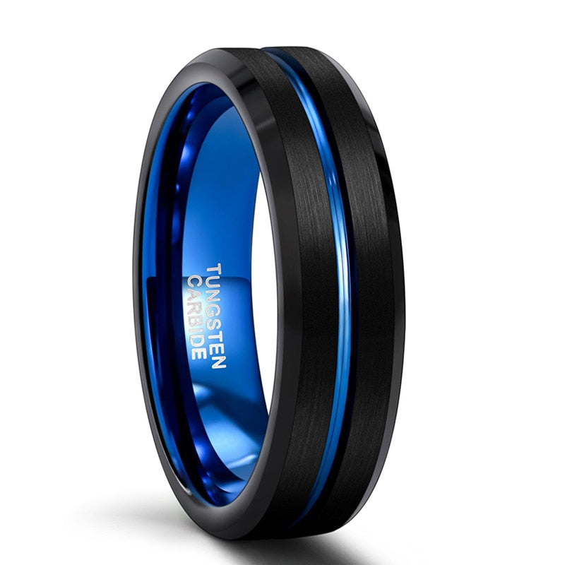 TIGRADE 6/8/10mm Blue&amp;Black Mens Tungsten Carbide Ring Blue Line Design For Women Wedding Engagement Rings Fashion Size 6 -17