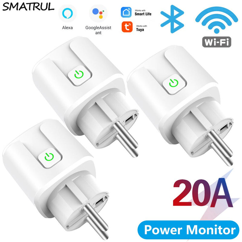 SMATRUL 20A Tuya WiFi EU Smart Plug Outlet 220V Power Monitor Wireless Socket Remote Timer Control For Google Home Alexa