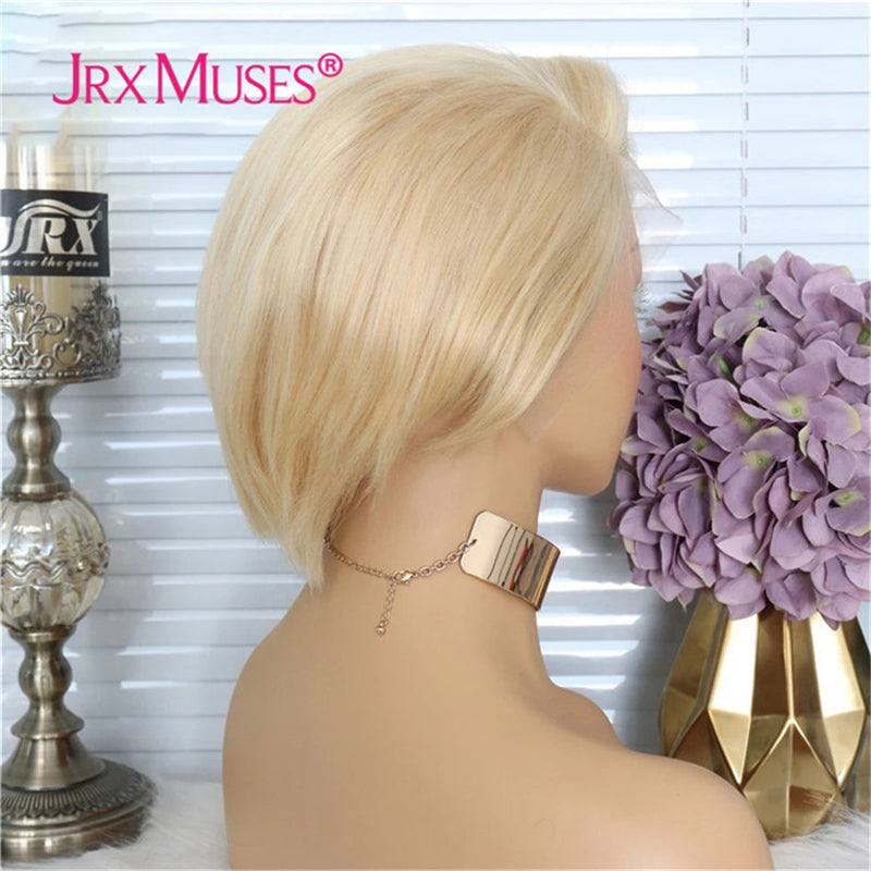 Pixie Cut Bob Lace Part Wigs 150% Density Blonde Lace Closure Human Hair Wigs Short Closure Wigs Pre Plucked With Baby Hair