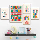 Yes Girl You Can Motivational Quote Canvas Painting Rainbow Prints Poster Kids Positive Pride Colorful Wall Art Office Decor