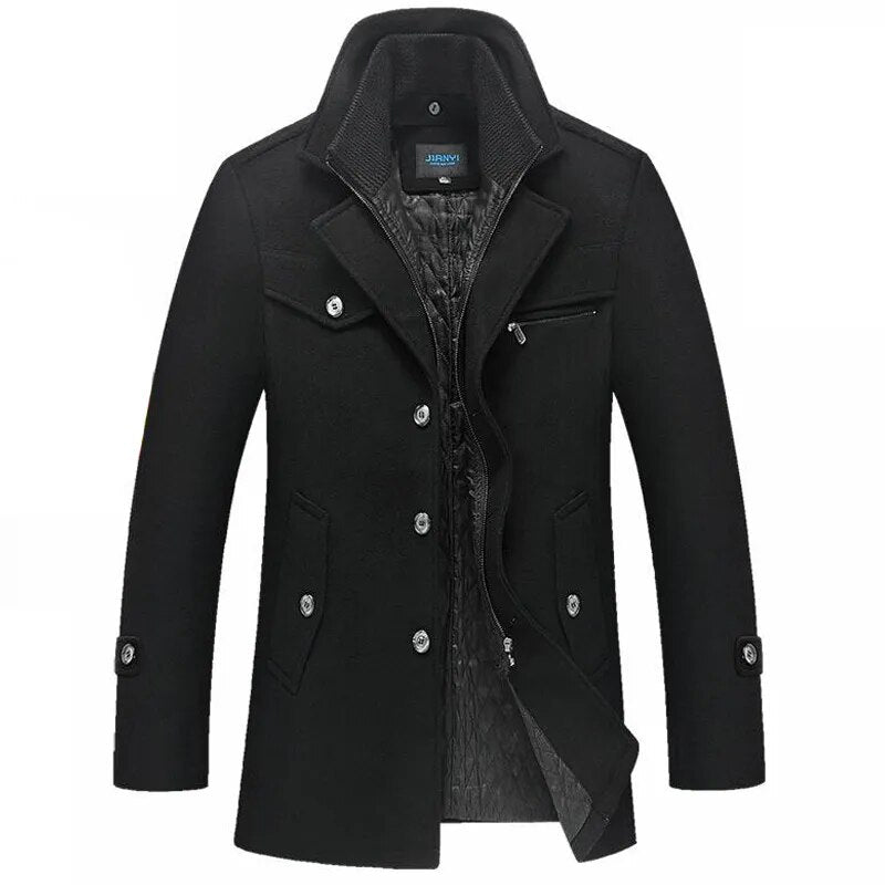 Mens Woolen Coat Autumn Winter Cotton Thicken Wool Blends Jacket Coats High Quality Male Tops Windproof Warm Trench Overcoats