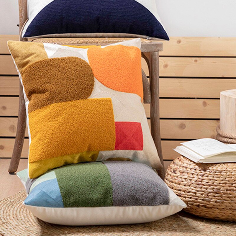 45x45cm/30x50cm Modern Geometric Soft Cozy Pillow Cover Cotton Canvas Towel-embroidered Sofa cushion cover Home Decoration