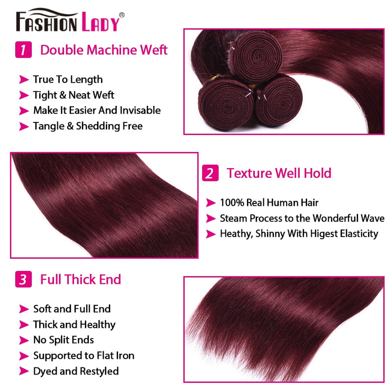 Fashion Lady Pre-Colored Human Hair Bundles Brazilian Hair Straight Hair Bundles 99j Dark Red Bundles Bundle Per Pack Non-Remy