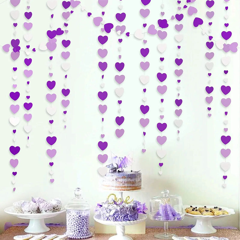 11Ft Lavender Purple White Paper Love Heart Garlands Wall Hanging Banner Decorations For Wedding Sweet Birthday Bridal Shower