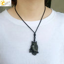 CSJA Obsidian Necklace Natural Stone Wolf Buddha Sculpture Tree of Life Animal Owl Men Necklaces Pendant Meditation Jewelry G644